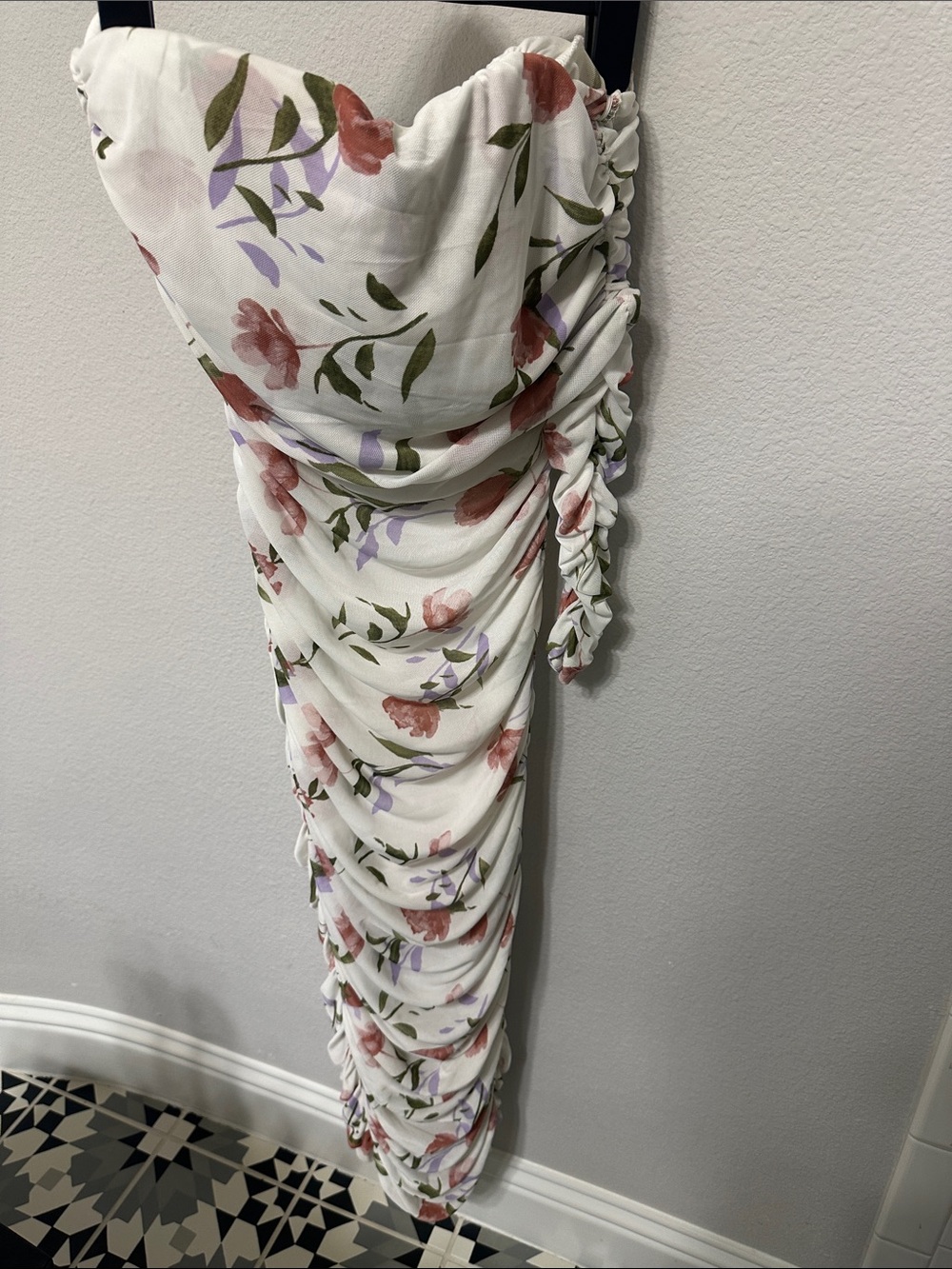 JLUXLABEL White Strapless Dress with Pink Floral Print
